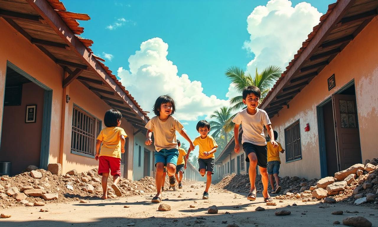 Schoolchildren run from collapsing roof as ground shakes in Philippines quake