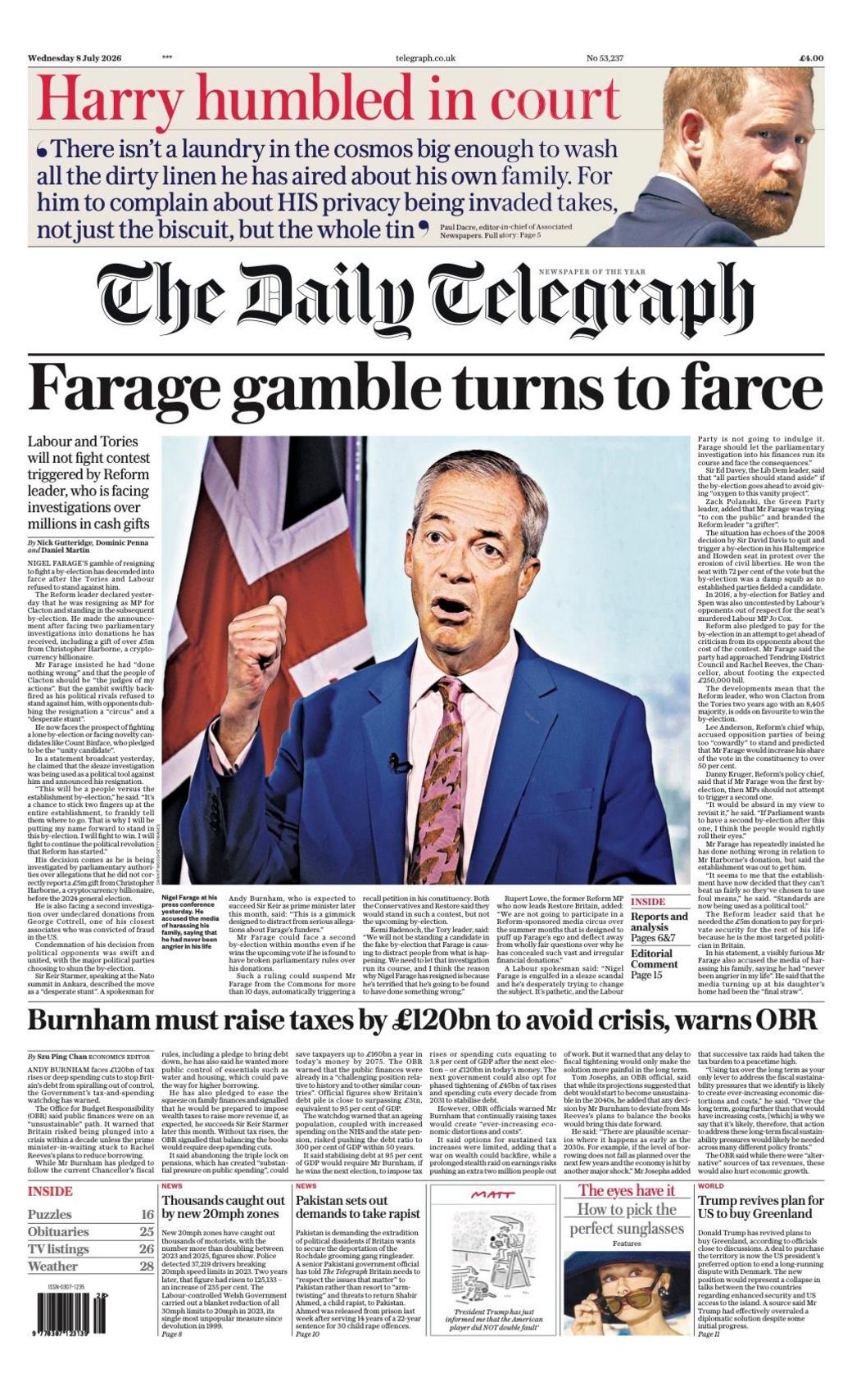 ‘Let the people judge’ and ‘Farage gamble turns to farce’