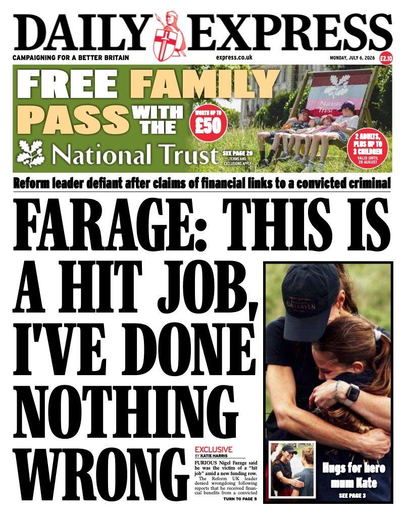 ‘Farage: I’ve done nothing wrong’ and ‘hangover of God’