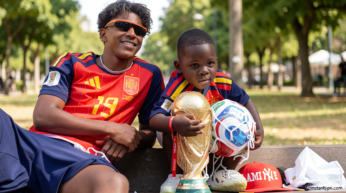 Lamine Yamal celebrates World Cup win with little brother who charmed fans