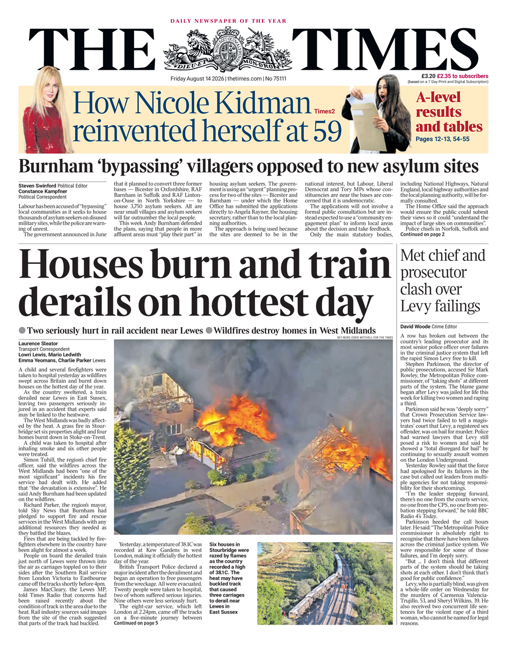 ‘Houses burn and train derails on hottest day’ and ‘Britain on fire’
